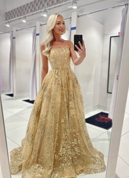 Sukienka długa balowa brokatowe kwiaty złoto