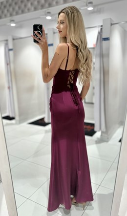 Sukienka długa dopasowana marszczenie fiolet
