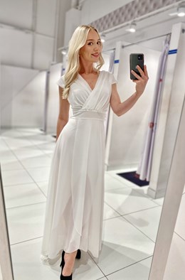 Sukienka długa marszczony pas biel