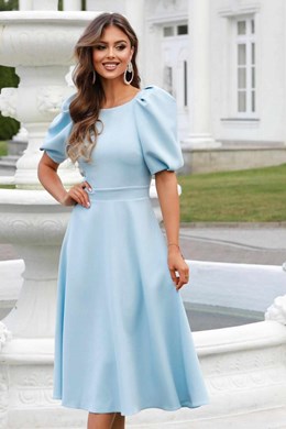 Sukienka midi 3/4 rękawek wiązanie plecy j.błękit