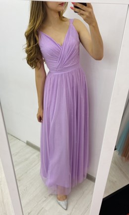 Sukienka długa ramiączka tiul pas brokat fiolet