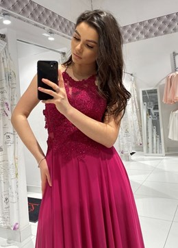 Sukienka długa ramiączka na krzyż fuksja