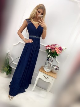 Sukienka długa siatka z tyłu granat