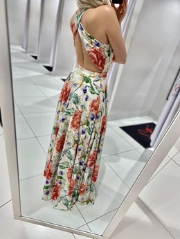 Sukienka długa kolorowe kwiaty krzyż plecy