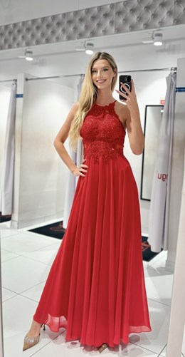 Sukienka długa ramiączka na krzyż czerwony