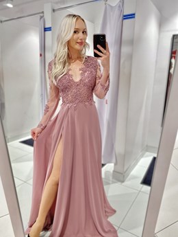 Sukienka długa rękaw zdobienie haft wrzos