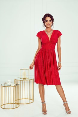 Sukienka krótka wysoki stan brokat czerwień