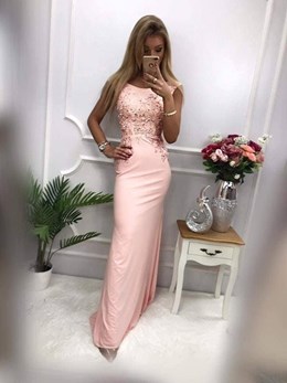 Sukienka długa dopasowana cekiny róż