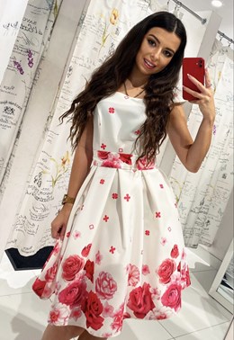 Sukienka krótka kwiaty na dole biel/róż