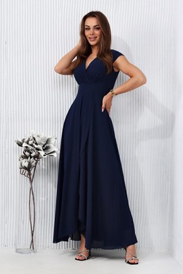 Sukienka długa marszczony pas granat