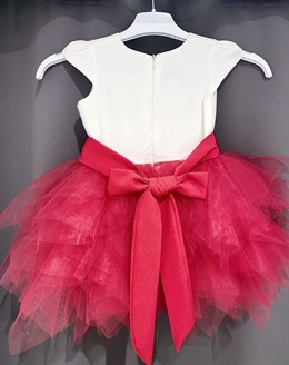 Sukienka dziecięca pierzynka kwiat biel/malinka