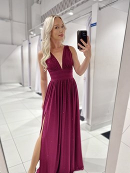 Sukienka długa wysoki stan brokat fuksja