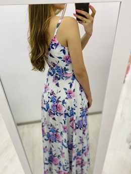 Sukienka długa cienkie ramiączka kwiaty błękit