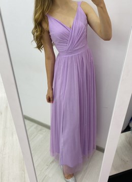 Sukienka długa ramiączka tiul pas brokat fiolet