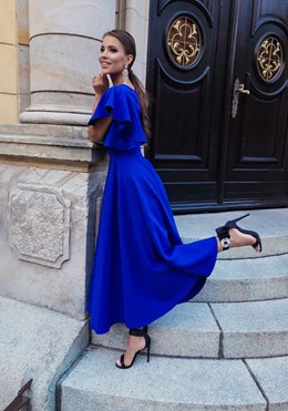 Sukienka midi falbana rękaw brokat chaber