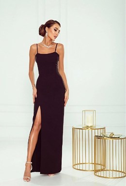 Sukienka długa dopasowana prosta ramiączka czerń