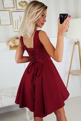 Sukienka krótka siatka dekolt bordo