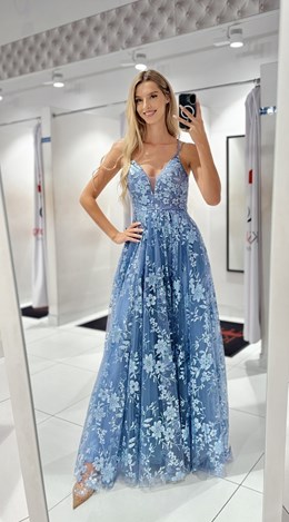 Sukienka długa tiul wiązanie plecy jeans