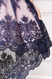 Sukienka krótka asymetryczna koronkowa granat-róż