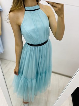 Sukienka midi tiul odkryte plecy brokat mięta