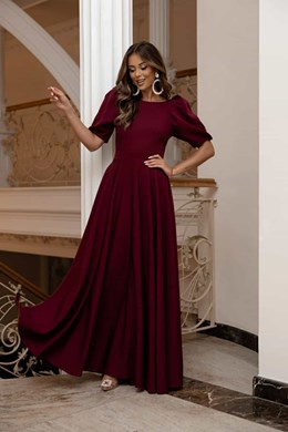 Sukienka długa 3/4 rękawek wiązanie plecy bordo