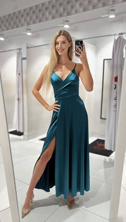 Sukienka długa ramiączka rozkloszowana j.zieleń