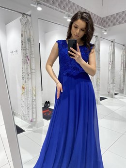 Sukienka długa zdobienie góra chaber