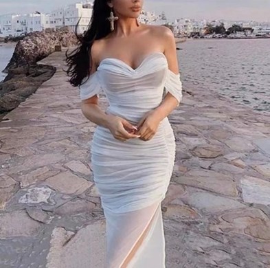 Sukienka rybka marszczona hiszpanka biała