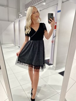 Sukienka krótka zakładka dekolt brokat czarny