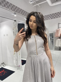 Sukienka długa wiązana pod szyje brokat srebro