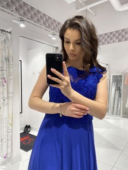 Sukienka długa zdobienie góra chaber