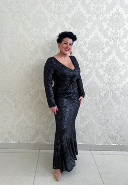 Sukienka długa cekin długi rękaw czerń