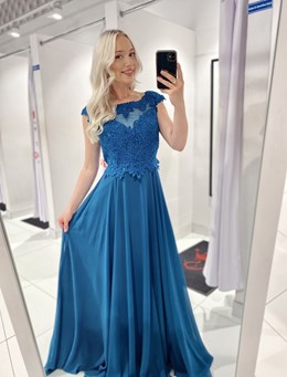 Sukienka długa zdobienie góra turkus