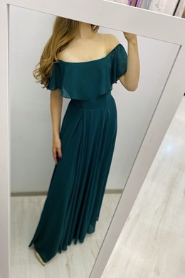 Sukienka długa  falbana materiał szyfon zielony