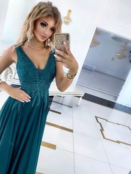 Sukienka długa zdobiona góra butelka zieleń