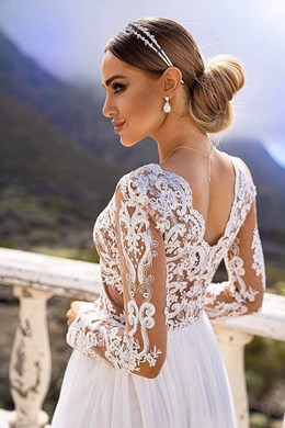 Sukienka długa tiulowa rękaw beż/biały