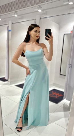 Sukienka długa ramiączka wiązanie szałwia