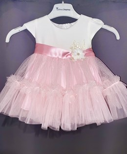 Sukienka dziecięca tiul brokat kwiat biel/róż