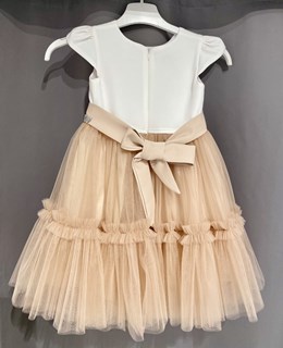 Sukienka dziecięca srebrny paseczek biel/beż