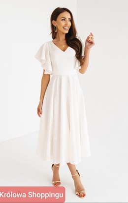 Sukienka midi falbana rękaw brokat biel