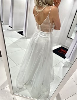 Sukienka długa tiul brokat zdobienie biel