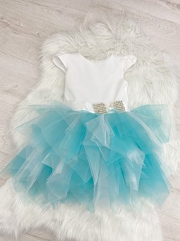 Sukienka dziecięca tiul kokarda błękit/biel