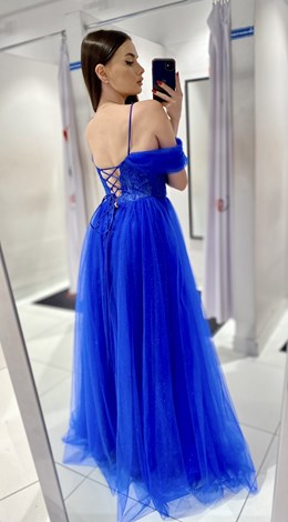 Sukienka długa gorset opadające ramiączko chaber