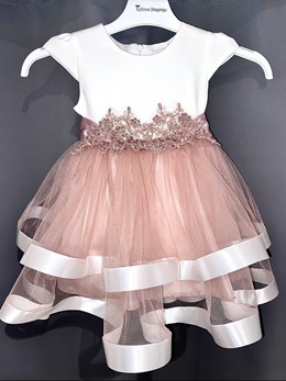 Sukienka dziecięca zdobienie wstążka falbana wrzos