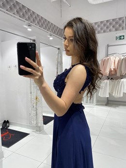 Sukienka długa odkryte plecy granat