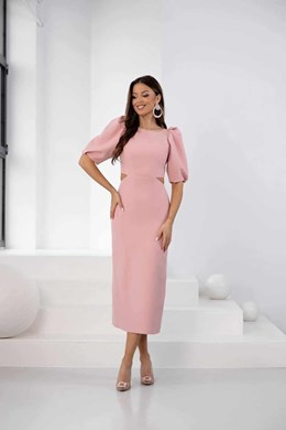 Sukienka midi rękawek wycięcie talia p.róż