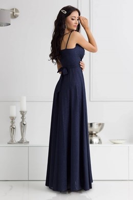 Sukienka długa na ramiączkach brokat granat