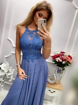 Sukienka długa ramiączka na krzyż jeans