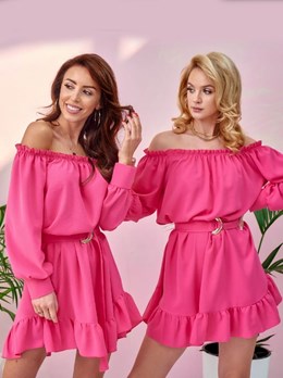 Sukienka krótka hiszpanka z falbanką róż