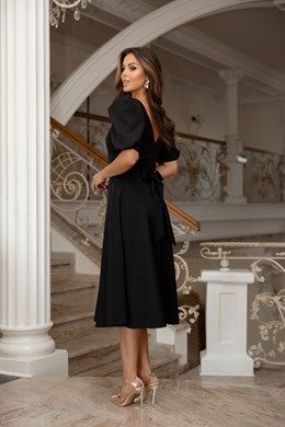 Sukienka midi 3/4 rękawek wiązanie plecy czerń